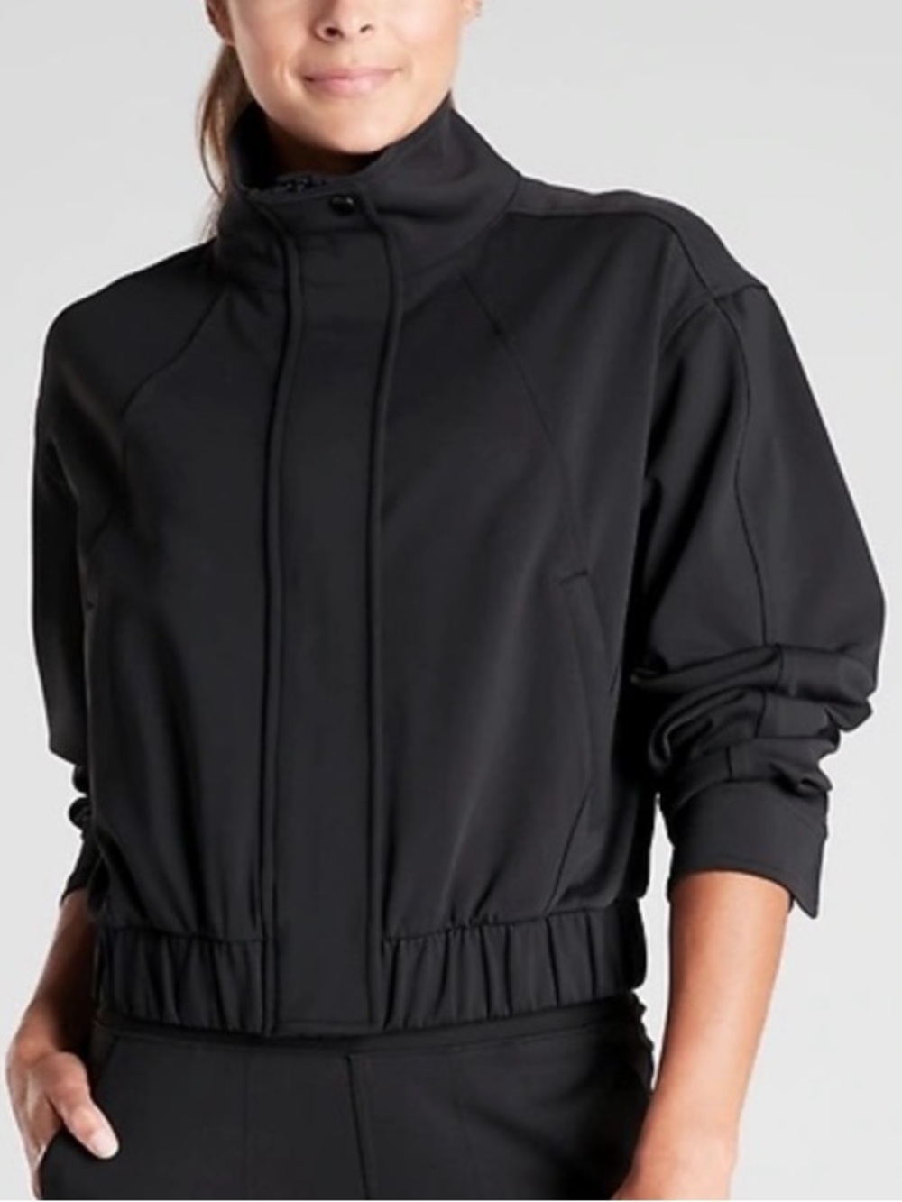 Athleta Black High-Collar Bomber Jacket